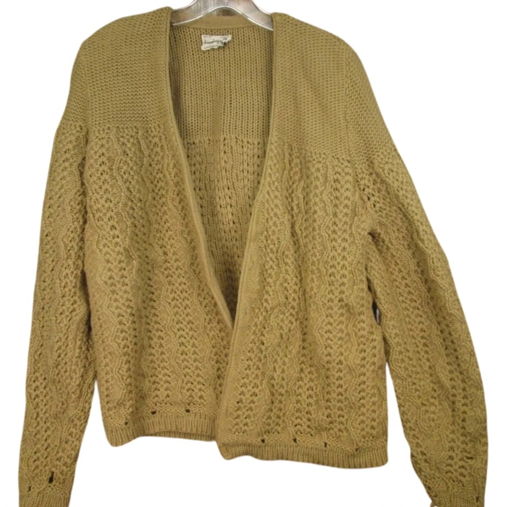Himalaya Sweater Womens L Beige Vintage 100% Wool Cardigan Distressed Grunge